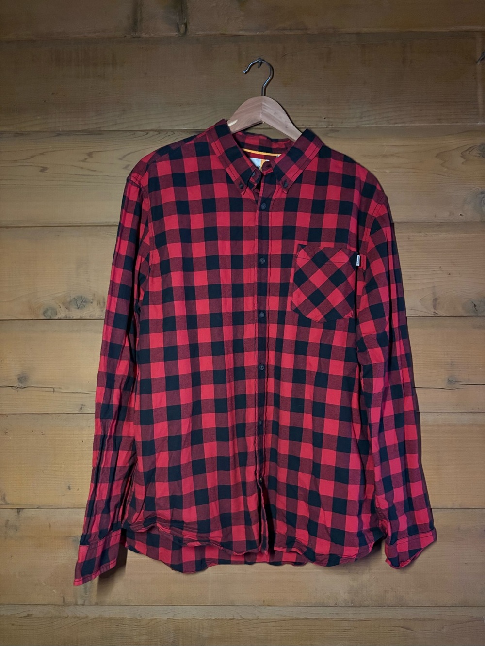 Timberland Red & Black Button Down Shirt- Size XL- Grunge Alternative Oversized